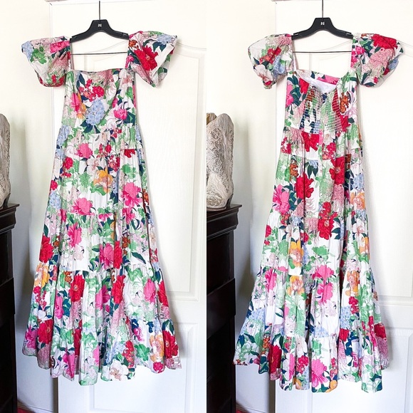 Cara Cara Dress Wethersfield Cotton Tiered Maxi Japanese Floral Ivory 6 EUC - Picture 2 of 10